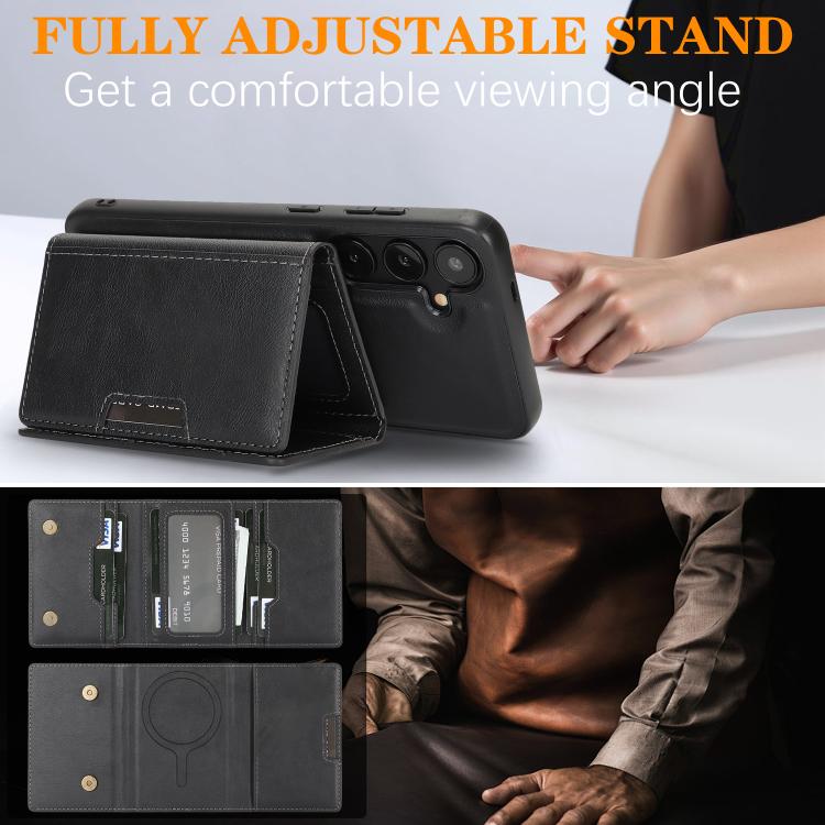 Funda de cuero plegable triple Kalebol con imán fuerte MagSafe para Samsung Galaxy S23 5G (negro)