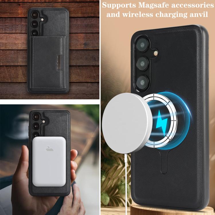 Funda de cuero plegable triple Kalebol con imán fuerte MagSafe para Samsung Galaxy S23 5G (negro)