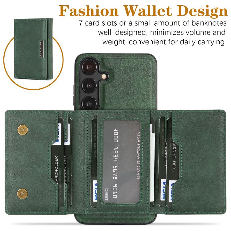 Funda de cuero plegable triple Kalebol con imán fuerte MagSafe para Samsung Galaxy S23 5G (verde)