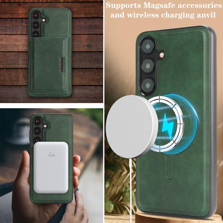 Funda de cuero plegable triple Kalebol con imán fuerte MagSafe para Samsung Galaxy S23 5G (verde)