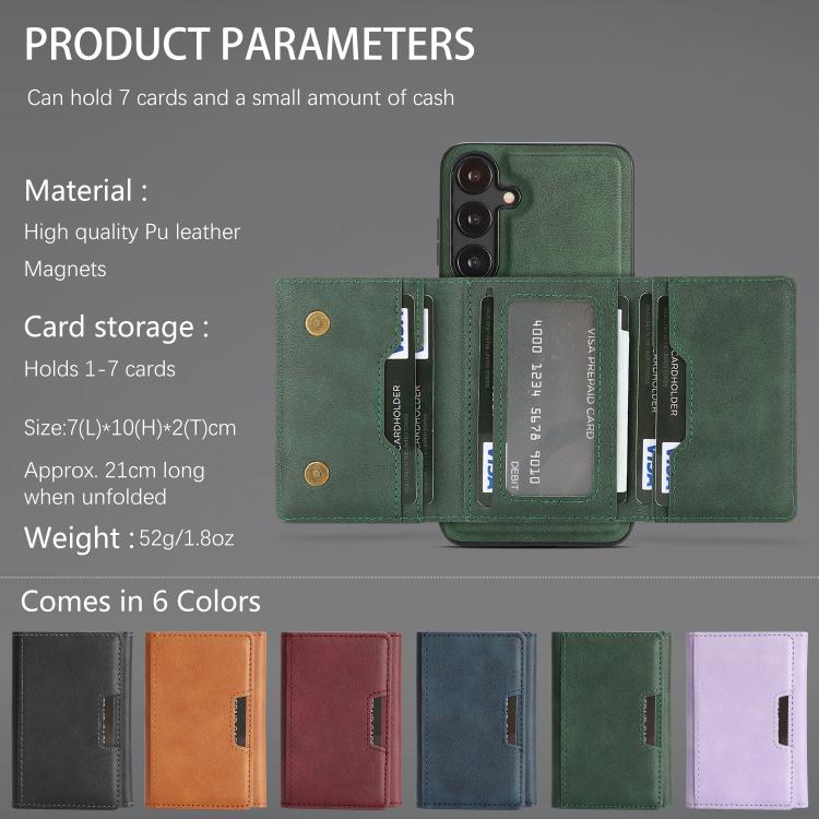 Funda de cuero plegable triple Kalebol con imán fuerte MagSafe para Samsung Galaxy S23 5G (verde)