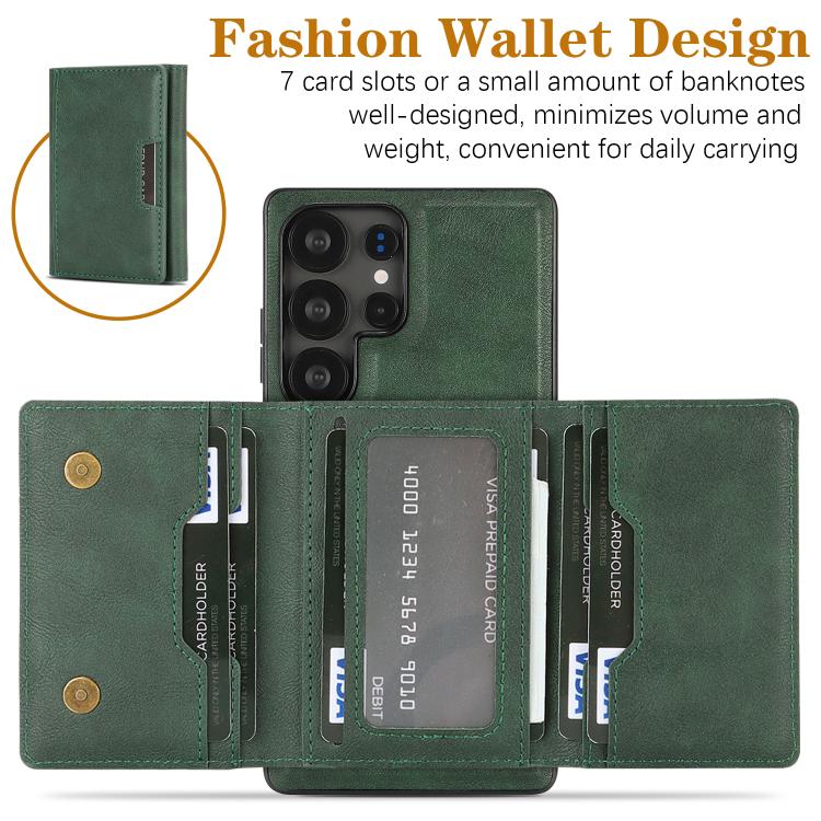 Funda de cuero plegable triple con imán fuerte MagSafe para Samsung Galaxy S22 Ultra 5G (verde)