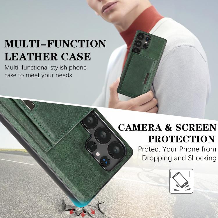 Funda de cuero plegable triple con imán fuerte MagSafe para Samsung Galaxy S22 Ultra 5G (verde)