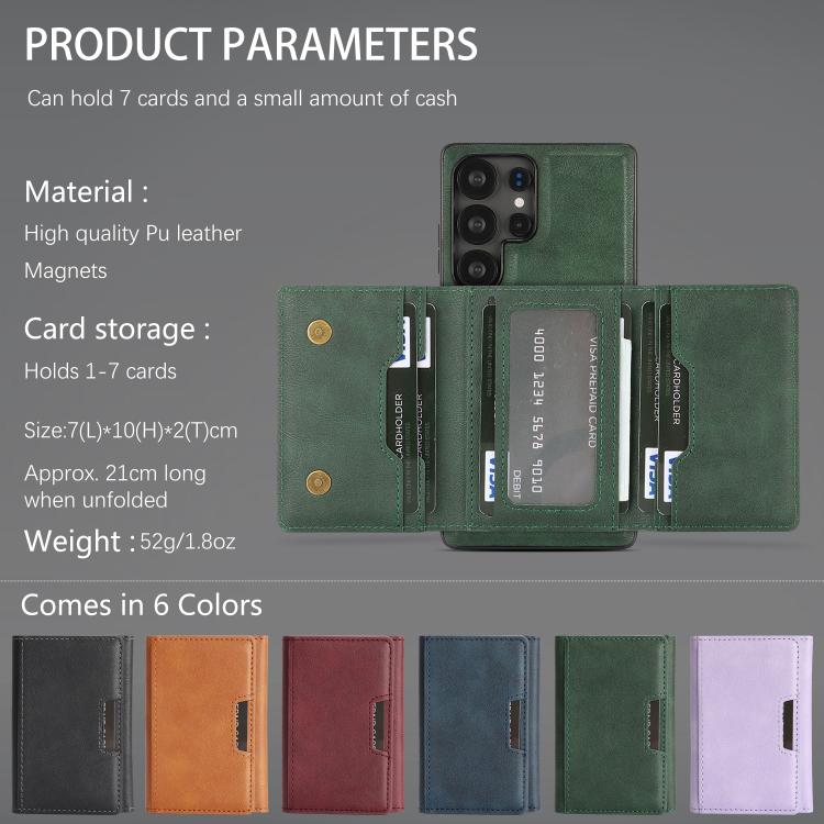 Funda de cuero plegable triple con imán fuerte MagSafe para Samsung Galaxy S22 Ultra 5G (verde)