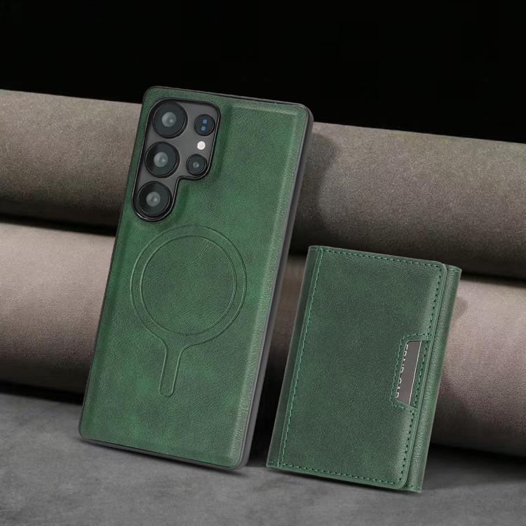 Funda de cuero plegable triple con imán fuerte MagSafe para Samsung Galaxy S22 Ultra 5G (verde)