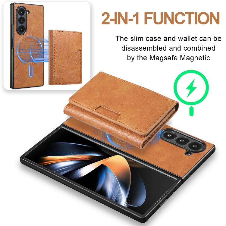 Funda de cuero plegable triple con imán fuerte Kalebol para Samsung Galaxy Z Fold7 (marrón)