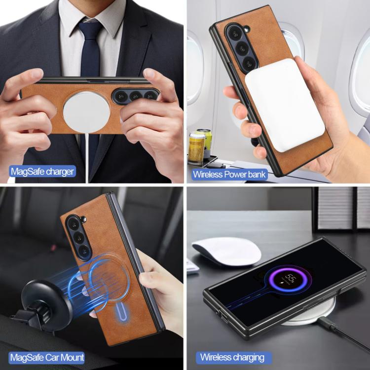 Funda de cuero plegable triple con imán fuerte Kalebol para Samsung Galaxy Z Fold7 (marrón)