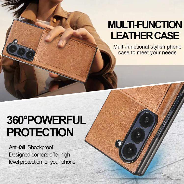 Funda de cuero plegable triple con imán fuerte Kalebol para Samsung Galaxy Z Fold7 (marrón)
