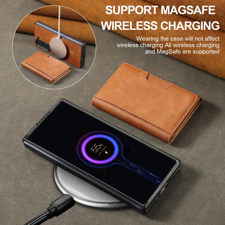 Funda de cuero plegable triple con imán fuerte Kalebol para Samsung Galaxy Z Fold7 (marrón)