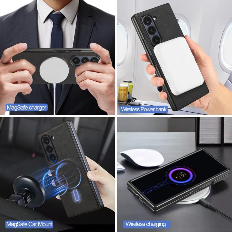 Funda de cuero plegable triple con imán fuerte Kalebol para Samsung Galaxy Z Fold6 (negro)