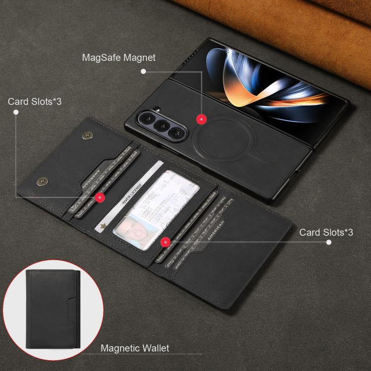 Funda de cuero plegable triple con imán fuerte Kalebol para Samsung Galaxy Z Fold6 (negro)