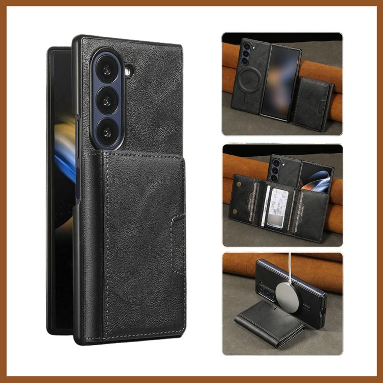 Funda de cuero plegable triple con imán fuerte Kalebol para Samsung Galaxy Z Fold6 (negro)