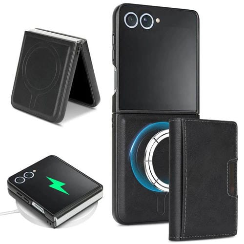 Funda de cuero plegable triple con imán fuerte Kalebol para Samsung Galaxy Z Flip7 (negro)