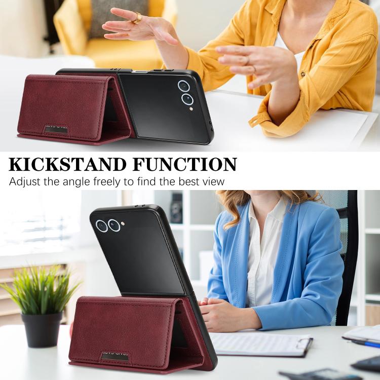 Funda de cuero plegable triple con imán fuerte MagSafe para Samsung Galaxy Z Flip7 (rojo)