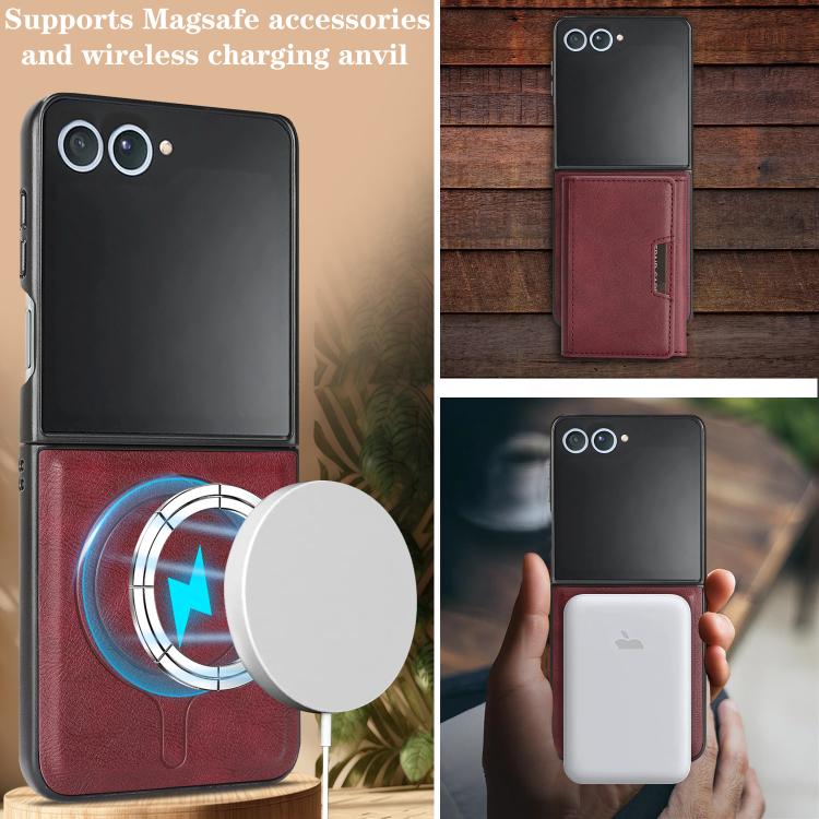 Funda de cuero plegable triple con imán fuerte MagSafe para Samsung Galaxy Z Flip7 (rojo)
