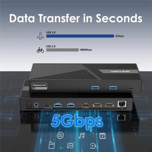 Estación de carga DisplayLink WAVLINK UG69PD24 12 en 1 PD de 100 W para Thunderbolt 4/3 (enchufe estadounidense)