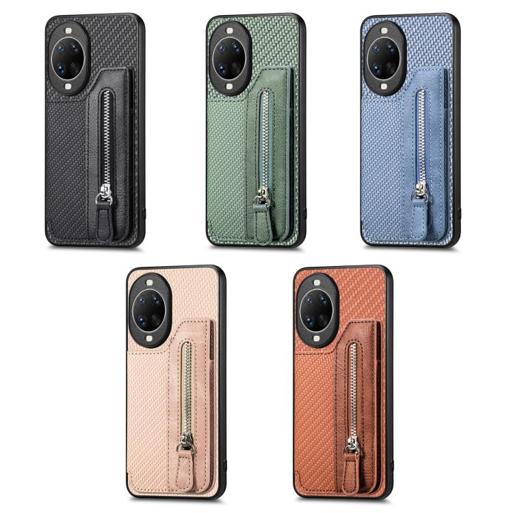 Funda tipo cartera con cremallera horizontal y tapa de fibra de carbono para Huawei nova 14 Pro (azul)