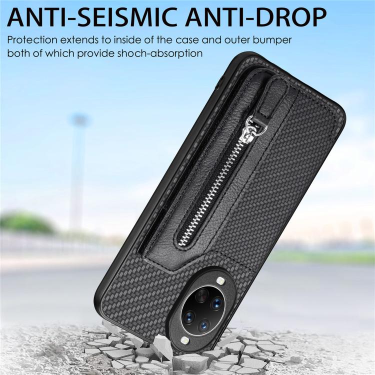 Funda tipo cartera con cremallera horizontal de fibra de carbono para Huawei Nova 14 (azul)