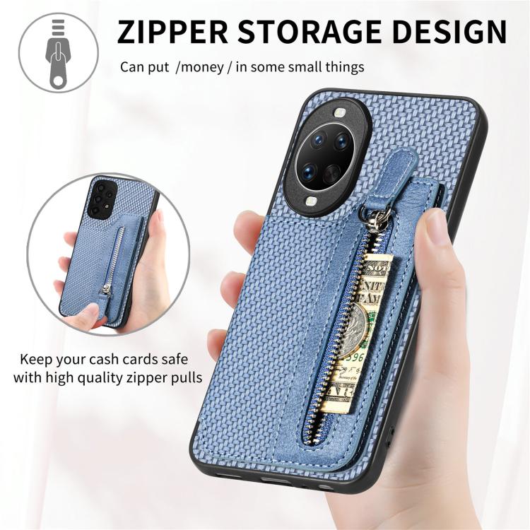Funda tipo cartera con cremallera horizontal y tapa de fibra de carbono para Huawei nova 14 Pro (azul)
