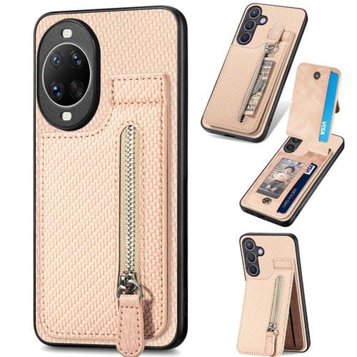 Funda de fibra de carbono con tapa vertical y cremallera para Huawei Nova 14 Ultra (caqui)