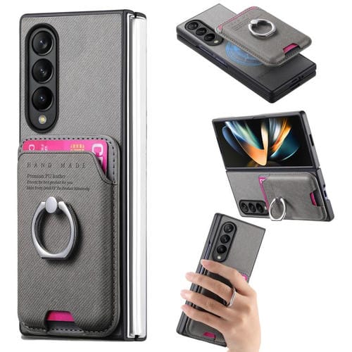 Funda de tela sarga con anillo magnético para Samsung Galaxy Z Fold3 5G (gris)