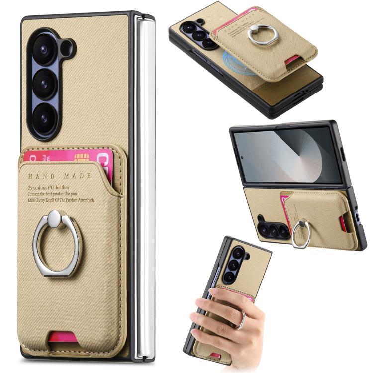 Funda de tela sarga con anillo magnético para Samsung Galaxy Z Fold6 5G (caqui)