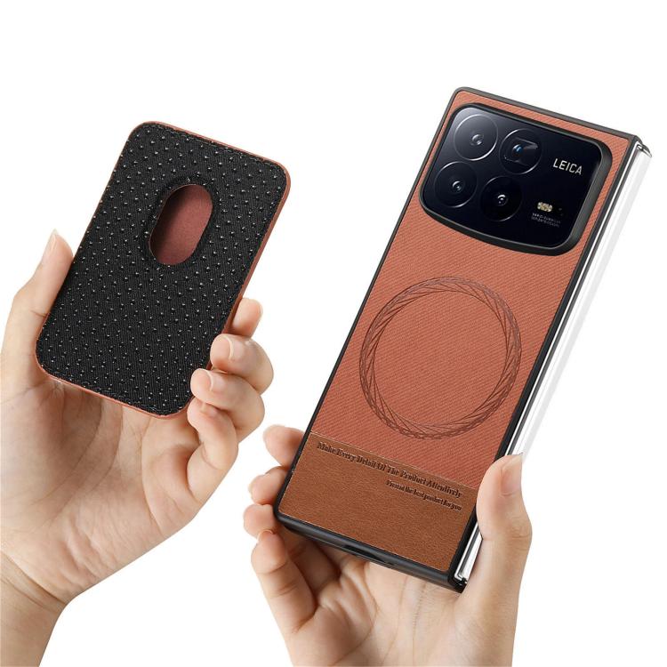 Funda magnética para Xiaomi Mix Fold 4, de tela sarga, con anillo para tarjetas (marrón)