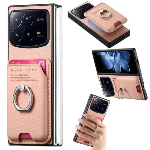 Funda magnética para Xiaomi Mix Fold 4, de tela sarga, con anillo para tarjetas (rosa)