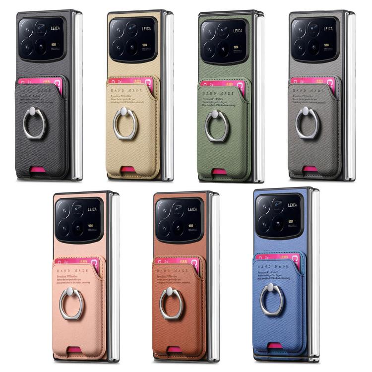 Funda magnética con anillo para Xiaomi Mix Fold 4, de tela sarga, para tarjetas (verde)