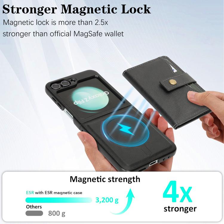 Funda de cuero con anillo MagSafe para Samsung Galaxy Z Flip6 (negro)