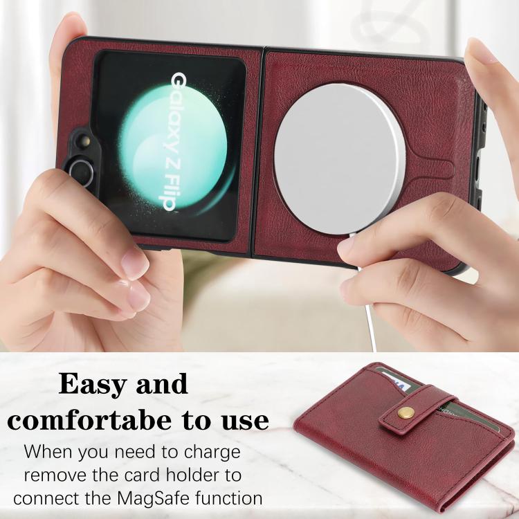 Funda de cuero con anillo MagSafe para Samsung Galaxy Z Flip6 (rojo)
