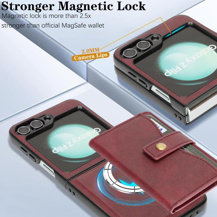 Funda de cuero con anillo MagSafe para Samsung Galaxy Z Flip6 (rojo)