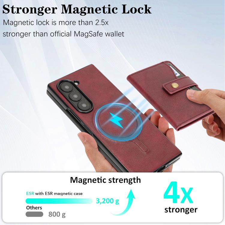 Funda de cuero con anillo MagSafe para Samsung Galaxy Z Fold6 (rojo)