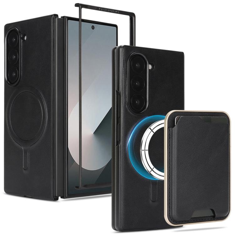 Funda de cuero con anillo magnético Kalebol Slim MagSafe para Samsung Galaxy Z Fold7 (negro)