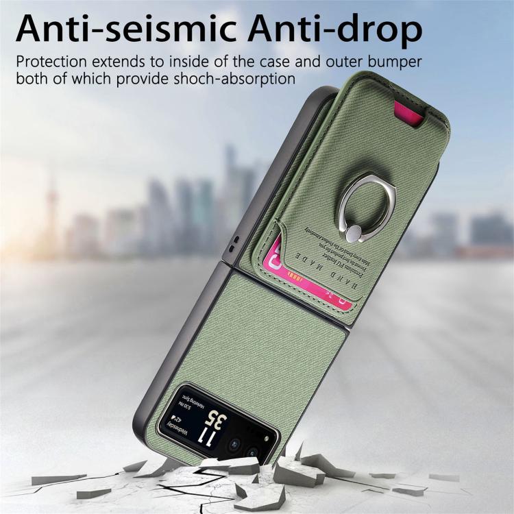 Funda magnética de tela sarga con anillo para Motorola Moto Razr 40 (verde)