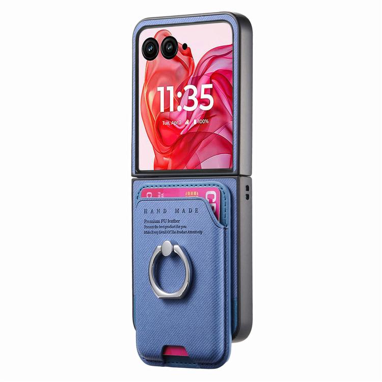 Funda magnética con anillo para Motorola Moto Razr 50 Ultra, de tela sarga, con ranuras para tarjetas (azul)