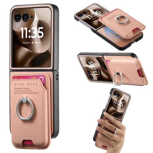 Funda magnética para Motorola Moto Razr 60 Ultra, de tela sarga, con anillo para tarjetas (rosa)