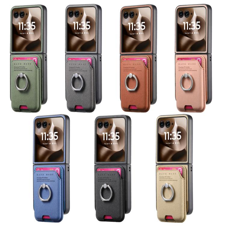 Funda de tela sarga con anillo magnético para Motorola Moto Razr 40 Ultra (gris)