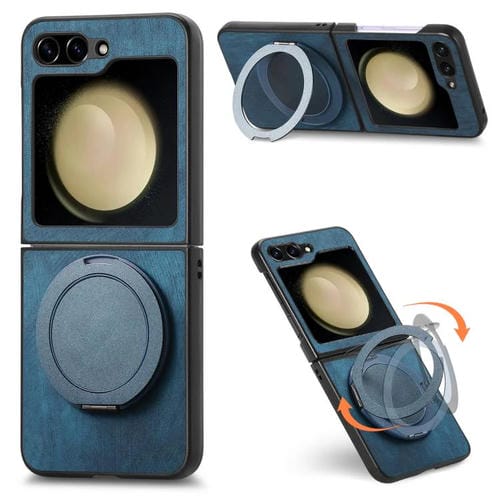 Funda de cuero retro con soporte giratorio para Samsung Galaxy Z Flip6 5G (azul)