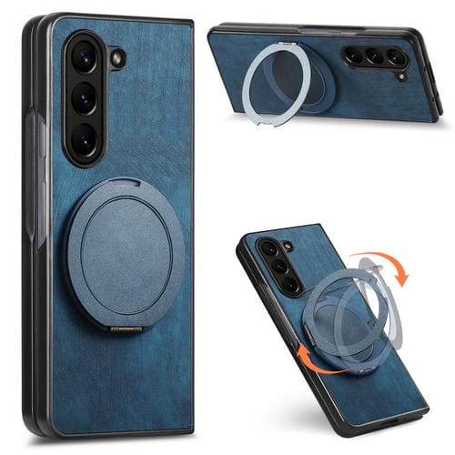 Funda de cuero retro con soporte giratorio redondo para Samsung Galaxy Z Fold5 (azul)