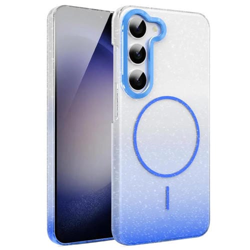Funda MagSafe a prueba de golpes para Samsung Galaxy S23 5G con purpurina dorada y degradado (azul)