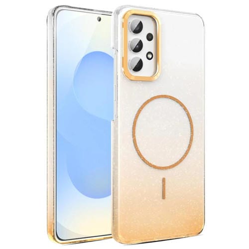Funda MagSafe a prueba de golpes con degradado de brillo y diamantes dorados para Samsung Galaxy A32 4G (dorada)