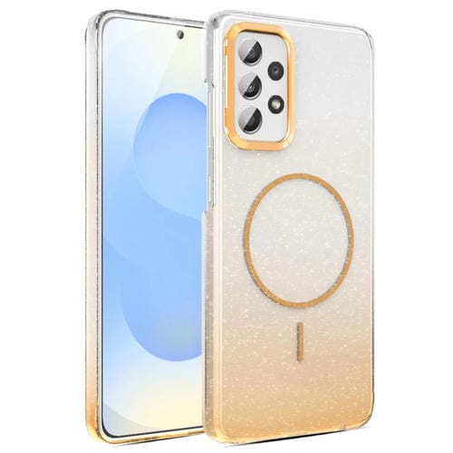 Funda MagSafe a prueba de golpes para Samsung Galaxy A52 5G con purpurina dorada y degradado (dorada)