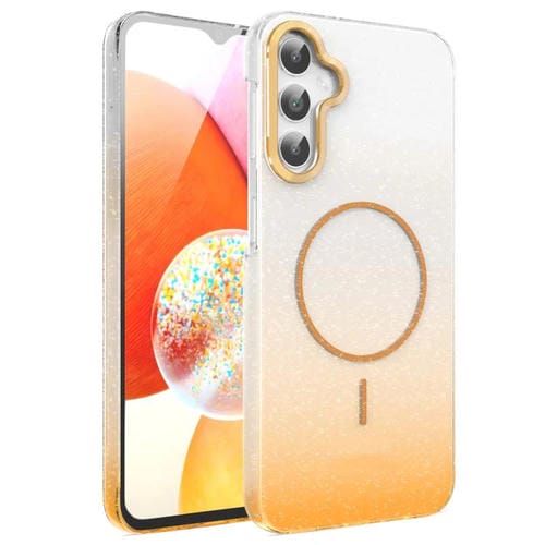 Funda MagSafe a prueba de golpes con degradado de brillo y diamantes dorados para Samsung Galaxy A14 4G/5G (dorada)