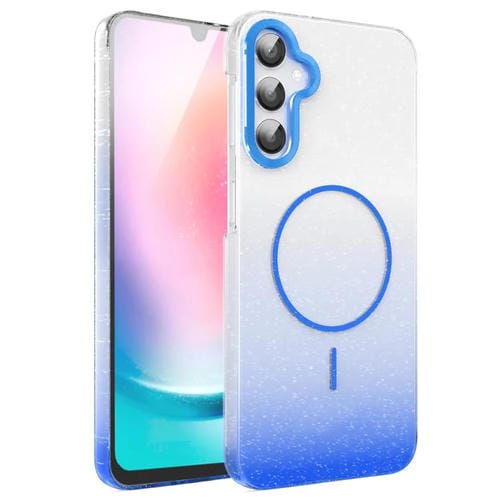 Funda MagSafe a prueba de golpes para Samsung Galaxy A24 4G con purpurina dorada y degradado (azul)