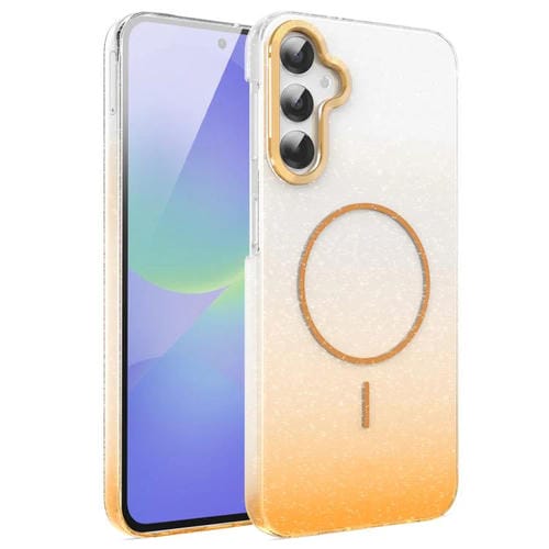 Funda MagSafe a prueba de golpes con degradado de brillo y diamantes dorados para Samsung Galaxy A36 5G (dorada)
