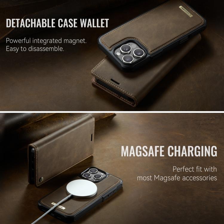 Funda de cuero desmontable CaseMe C49 para iPhone 16 Pro, con bloqueo RFID y MagSafe (café)
