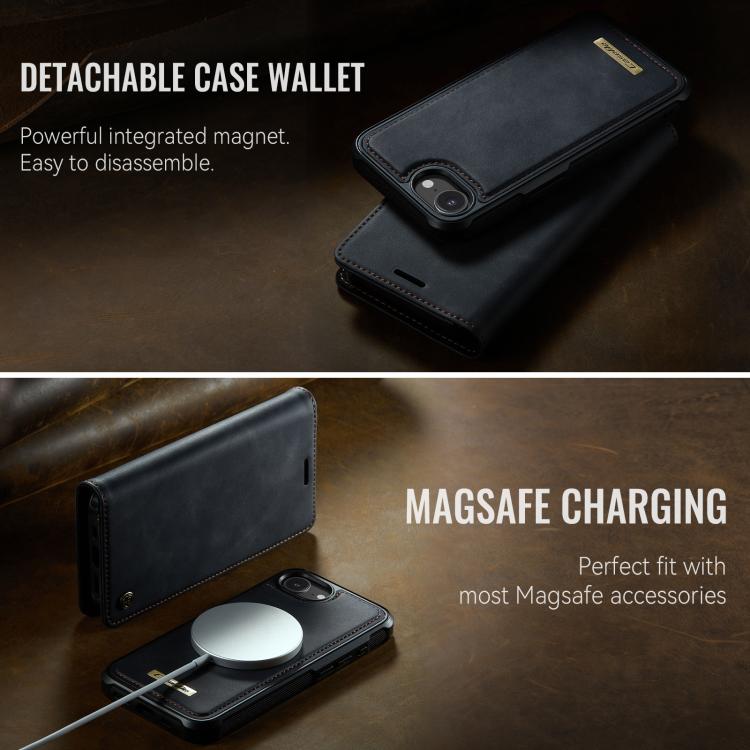 Funda de cuero desmontable CaseMe C49 con bloqueo RFID MagSafe para iPhone 16e (negra)