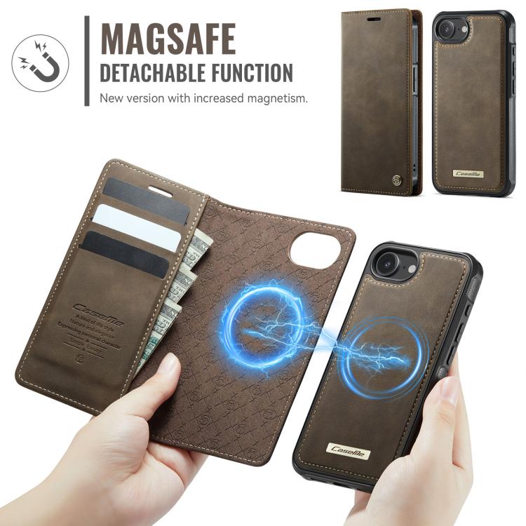 Funda de cuero desmontable CaseMe C49 con bloqueo RFID MagSafe para iPhone 16e (café)
