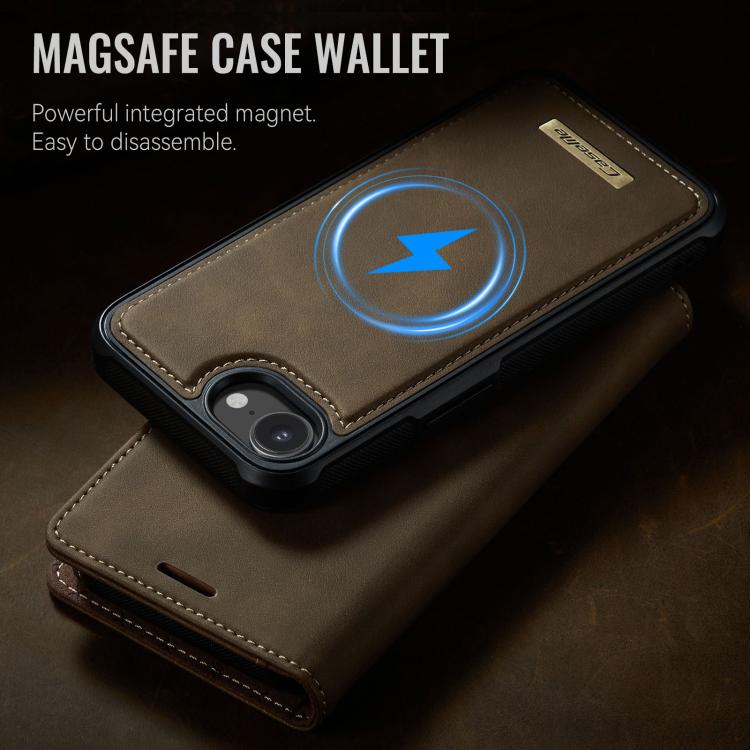 Funda de cuero desmontable CaseMe C49 con bloqueo RFID MagSafe para iPhone 16e (café)